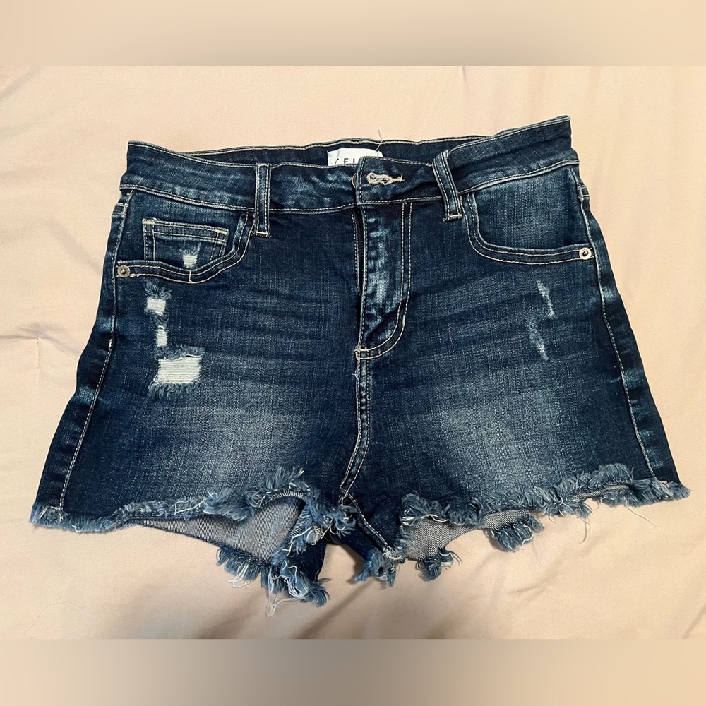 Cello Blue Jean Shorts Distressed Frayed Hem